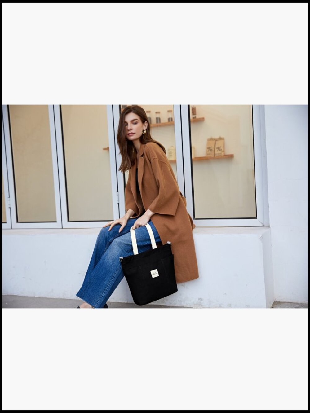 Canvas Tote Bag with Zipper Multi Pockets Crossbody Shoulder Handbag Everyday - Picture 7 of 7